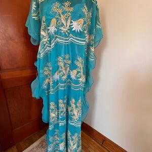 Elegant Teal Embroidered dir3 dirac Kaftan